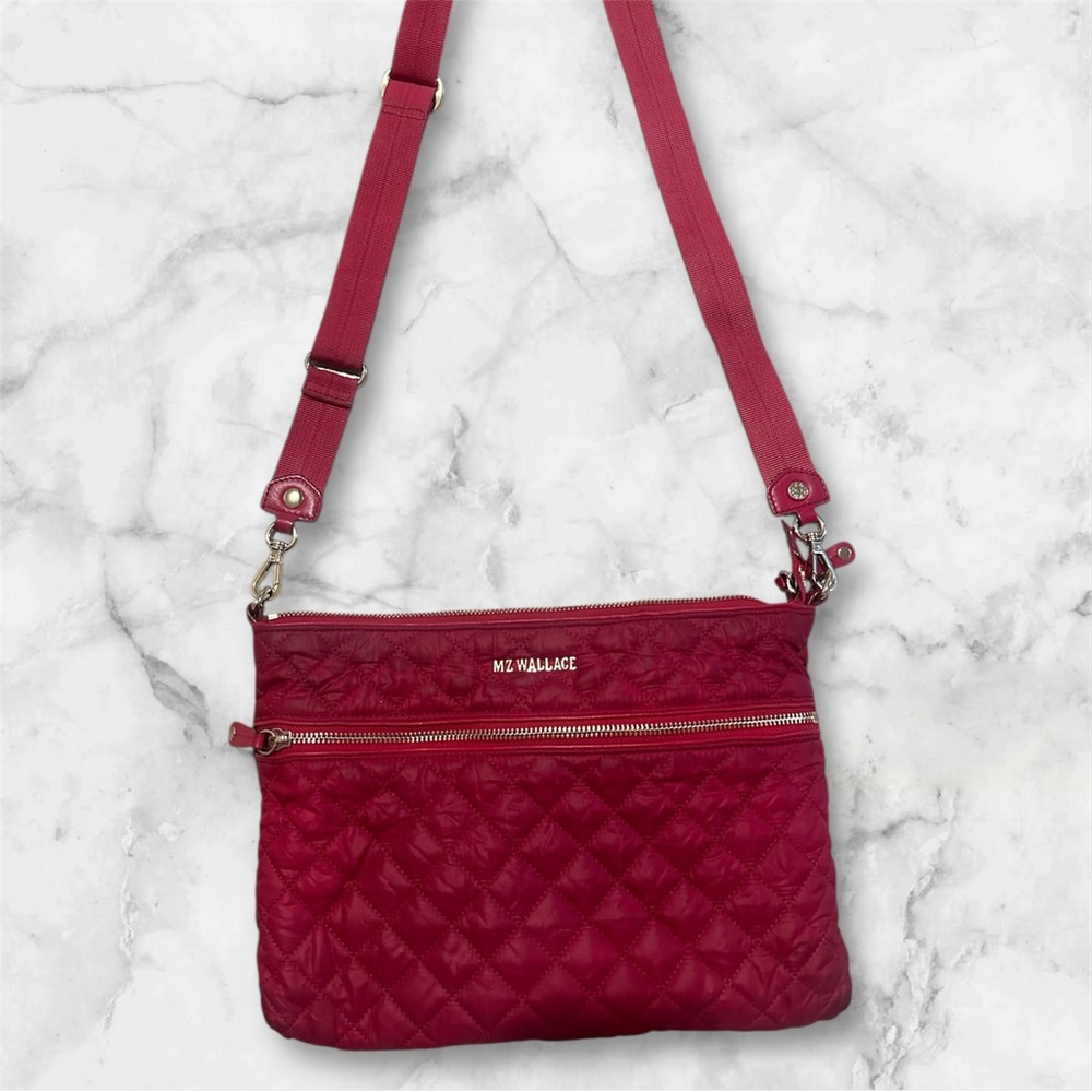 MZ Wallace Raspberry Nylon Quilted Crossbody Bag